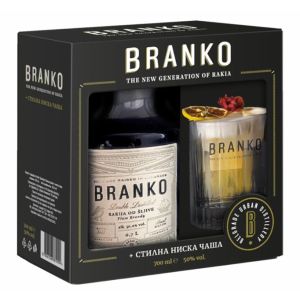 Ракия Бранко Премиум Сливова + Чаша / Rakia Branko Plum Glass Pack